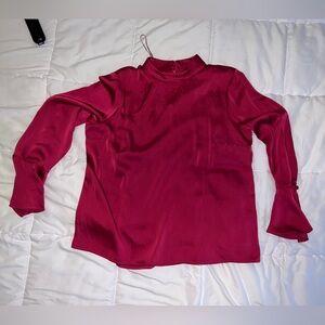 Silky Long Sleeve Blouse in Deep Raspberry